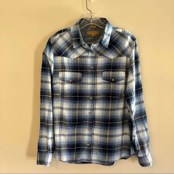 JACHS Girlfriend Blue Plaid Bea Western Button Down Flannel Top - Picture 1 of 10